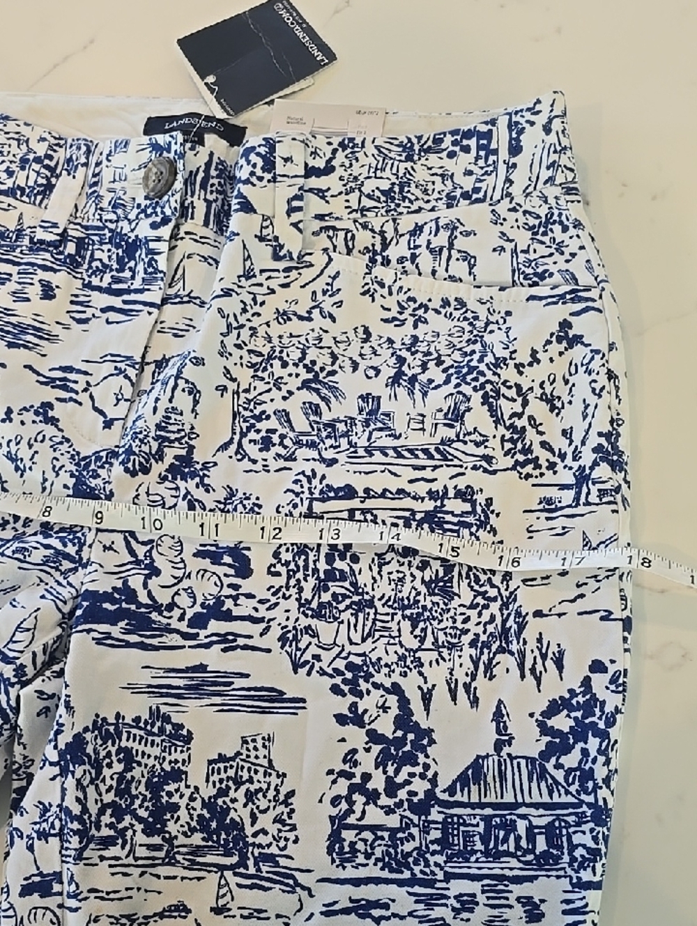 Lands' End Blue White Resort River Beach Print Mid Rise Capri Pants Size 2 - Picture 11 of 14
